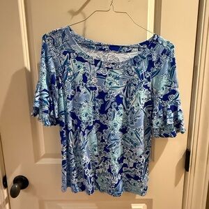 Lilly Pulitzer tee with double ruffle sleeve detail, koala print